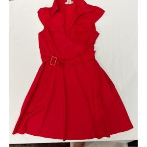 Vintage Red Wrap Dress Cinch Waist and Cap Sleeves Size Large